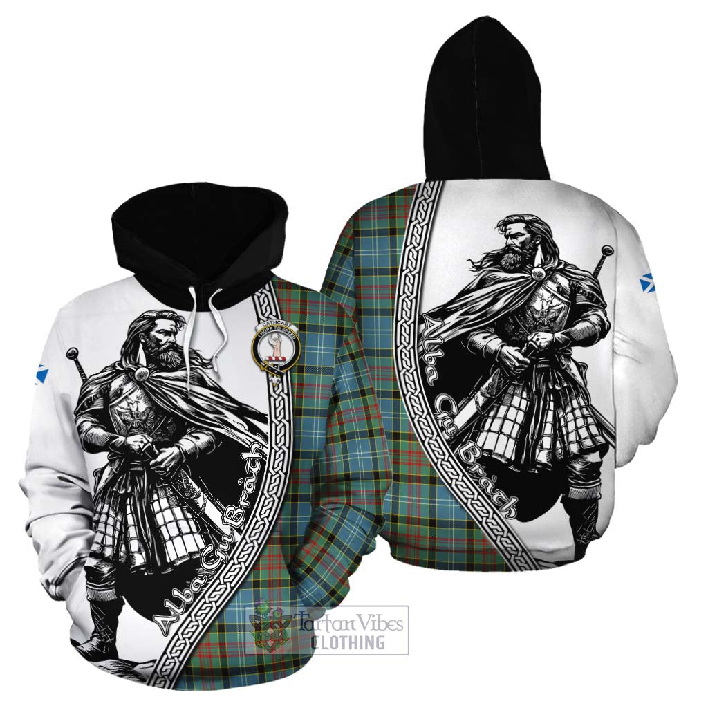 Tartan Vibes Clothing Cathcart Tartan Clan Crest Cotton Hoodie with Highlander Warrior Celtic Style