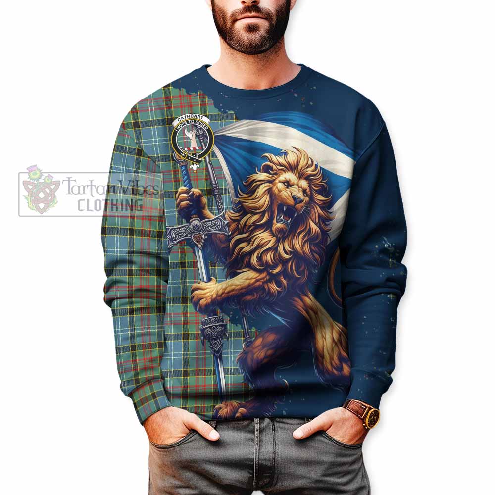 Tartan Vibes Clothing Cathcart Tartan Family Crest Sweatshirt with Scottish Majestic Lion