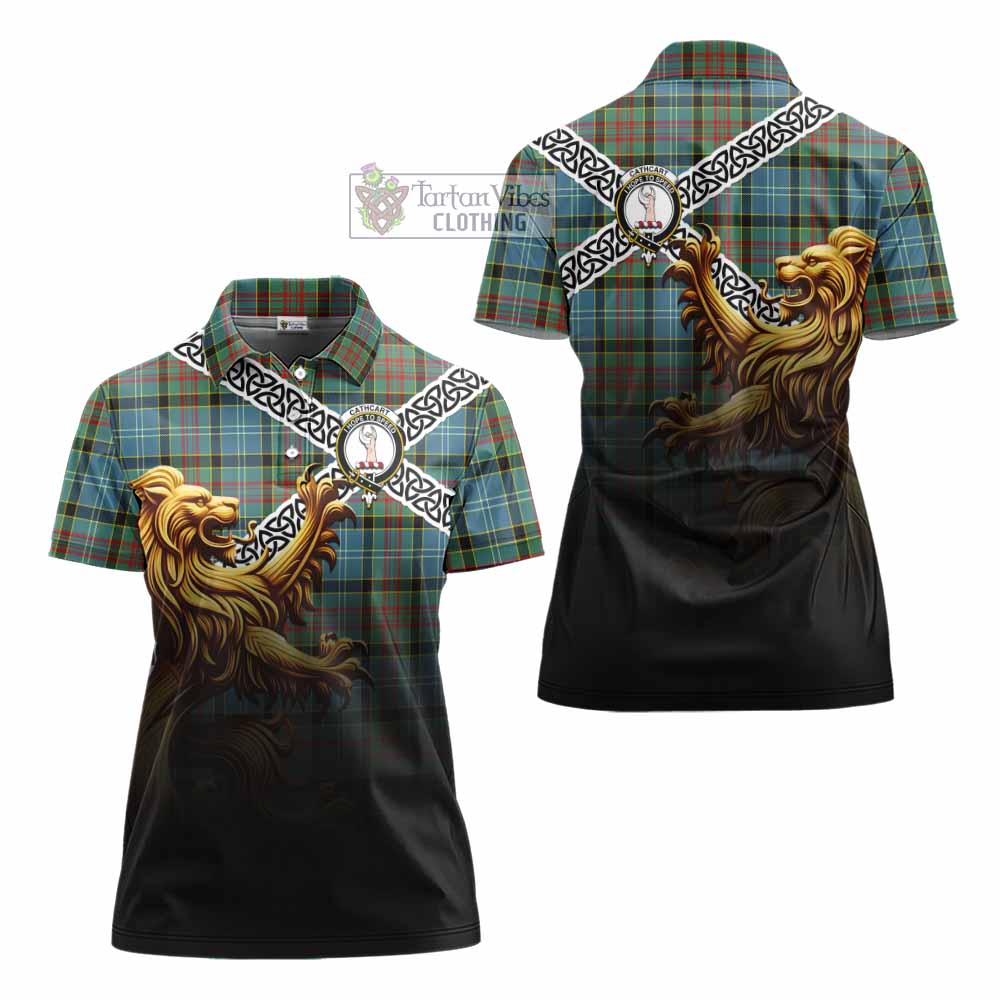 Cathcart Crest Tartan Women's Polo Shirt with Golden Lion Emblem Celtic Style - Tartan Vibes Clothing
