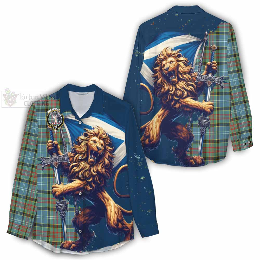 Tartan Vibes Clothing Cathcart Tartan Family Crest Women's Casual Shirt with Scottish Majestic Lion