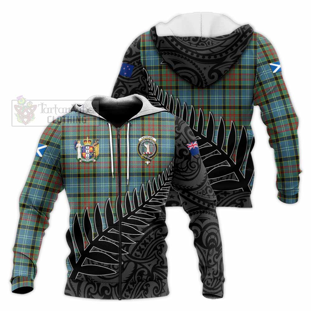 Tartan Vibes Clothing Cathcart Crest Tartan Knitted Hoodie with New Zealand Silver Fern Half Style