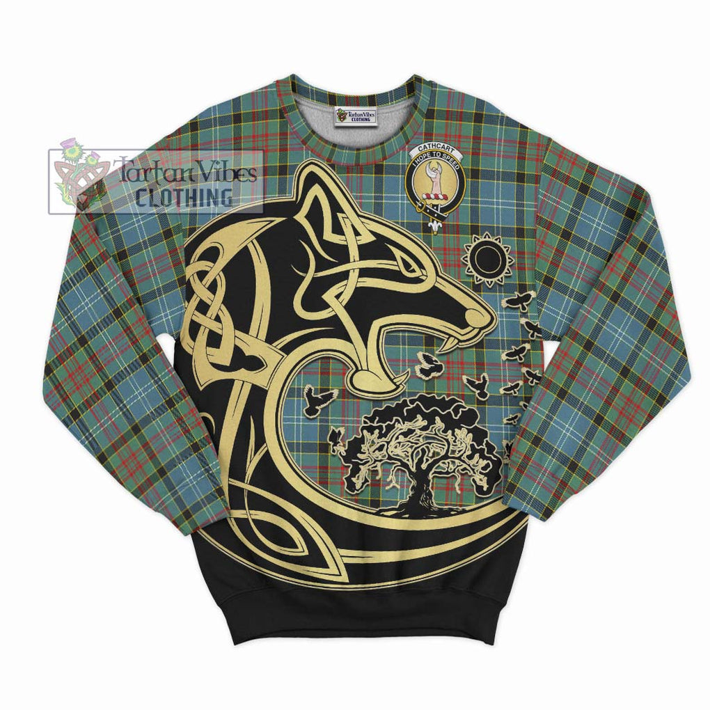 Cathcart Tartan Sweatshirt with Family Crest Celtic Wolf Style - Tartan Vibes Clothing