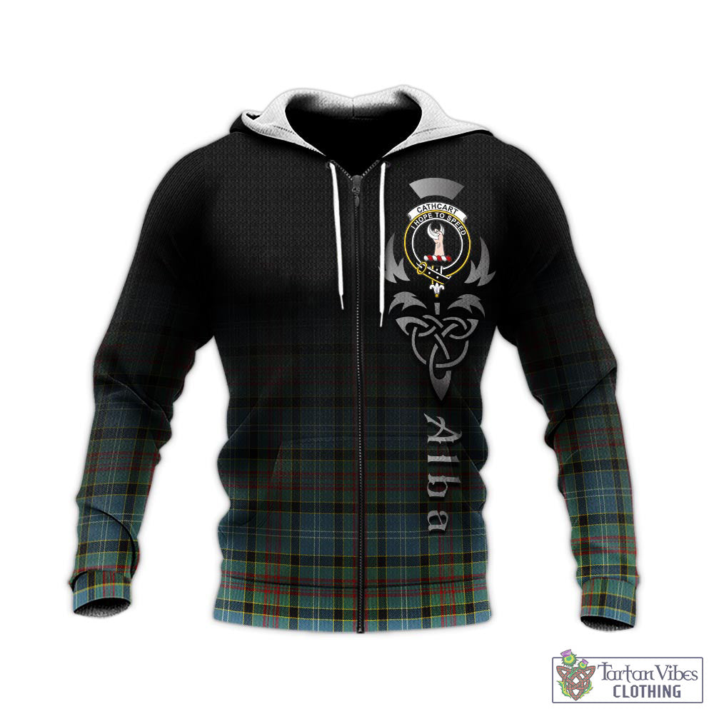 Tartan Vibes Clothing Cathcart Tartan Knitted Hoodie Featuring Alba Gu Brath Family Crest Celtic Inspired