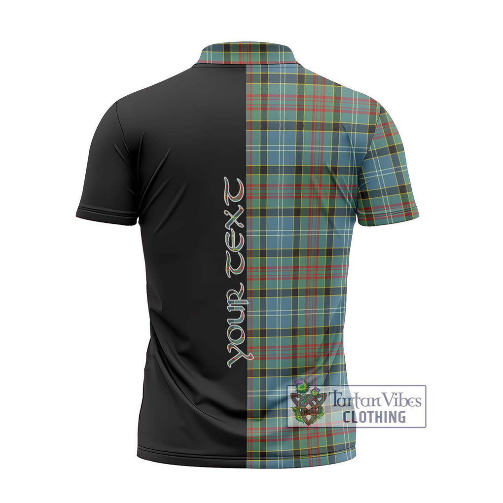 Cathcart Tartan Zipper Polo Shirt with Family Crest and Half Of Me Style - Tartanvibesclothing Shop