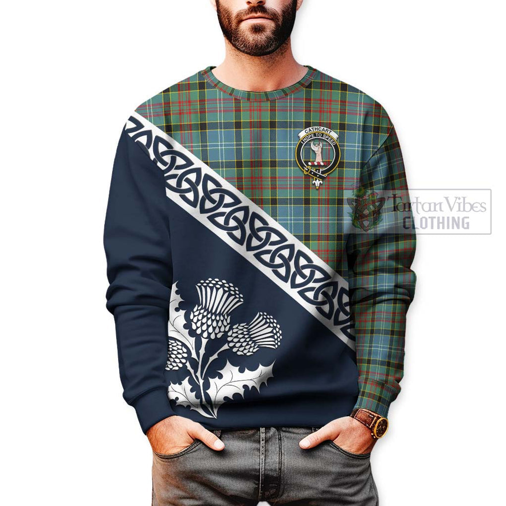 Tartan Vibes Clothing Cathcart Tartan Sweatshirt Featuring Thistle and Scotland Map