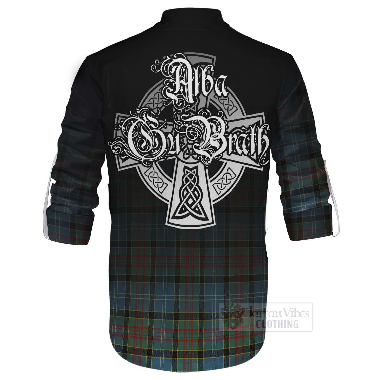 Tartan Vibes Clothing Cathcart Tartan Ghillie Kilt Shirt Featuring Alba Gu Brath Family Crest Celtic Inspired