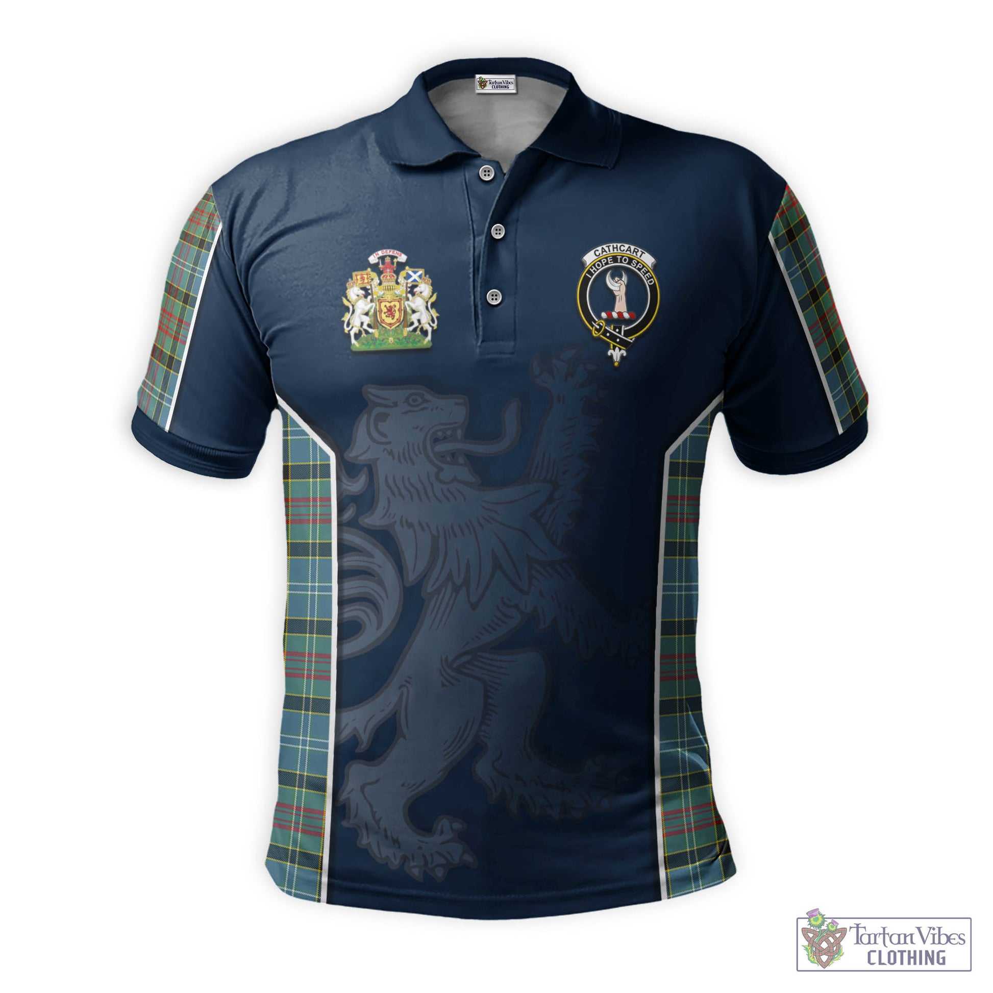 Tartan Vibes Clothing Cathcart Tartan Men's Polo Shirt with Family Crest and Lion Rampant Vibes Sport Style