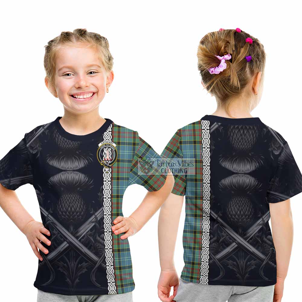 Tartan Vibes Clothing Cathcart Tartan Kid T-Shirt with Family Crest Cross Sword Thistle Celtic Vibes