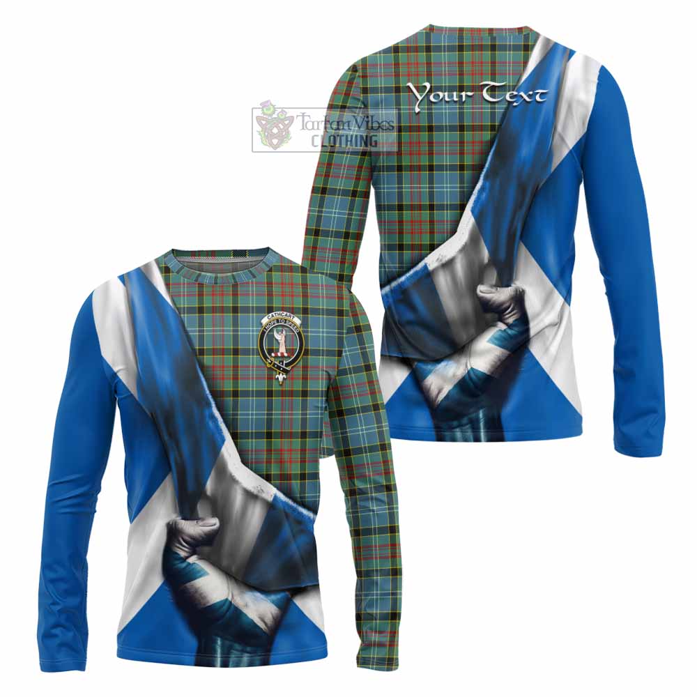 Tartan Vibes Clothing Cathcart Tartan Long Sleeve T-Shirt with Family Crest Scotland Patriotic Style