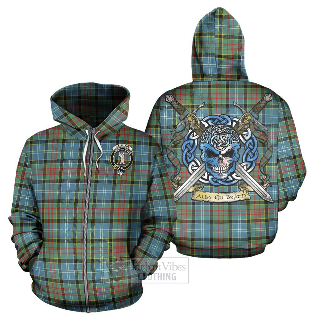 Tartan Vibes Clothing Cathcart Tartan Hoodie with Family Crest Celtic Skull Style