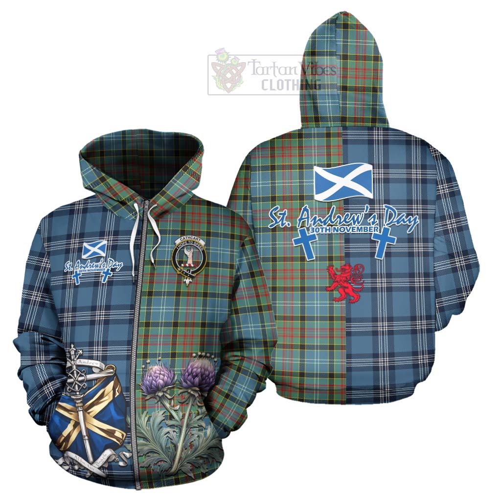 Tartan Vibes Clothing Cathcart Tartan Hoodie Happy St. Andrew's Day Half Tartan Style