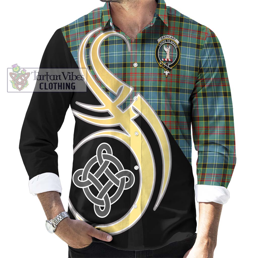 Cathcart Tartan Long Sleeve Button Shirt with Family Crest and Celtic Symbol Style - Tartan Vibes Clothing