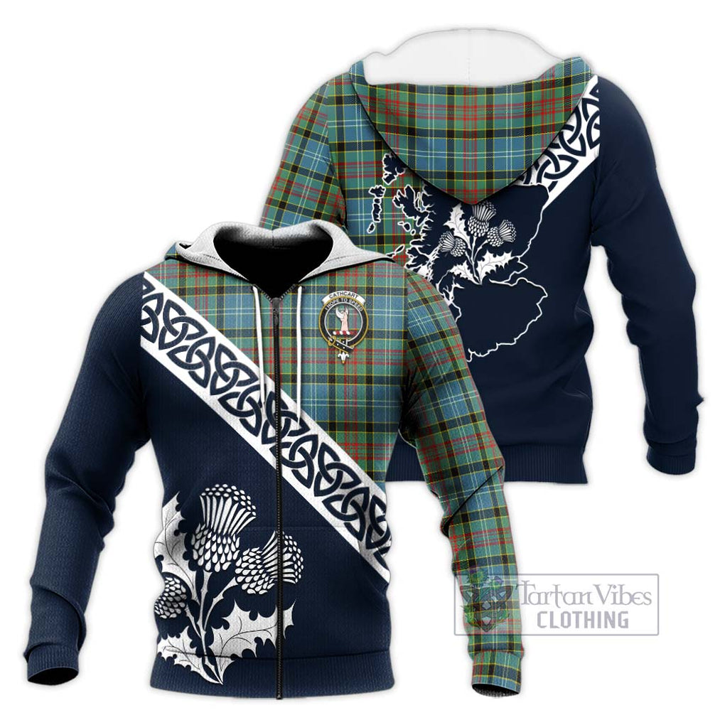 Tartan Vibes Clothing Cathcart Tartan Knitted Hoodie Featuring Thistle and Scotland Map