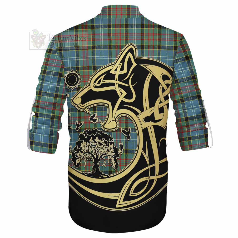 Tartan Vibes Clothing Cathcart Tartan Ghillie Kilt Shirt with Family Crest Celtic Wolf Style