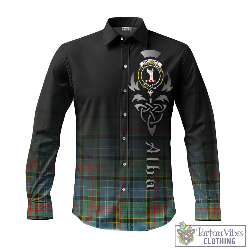 Tartan Vibes Clothing Cathcart Tartan Long Sleeve Button Up Featuring Alba Gu Brath Family Crest Celtic Inspired