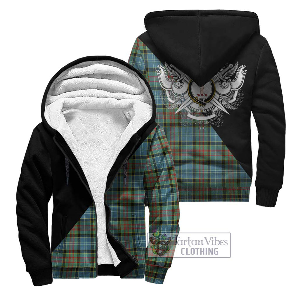 Cathcart Tartan Sherpa Hoodie with Family Crest and Military Logo Style Unisex - Tartanvibesclothing Shop