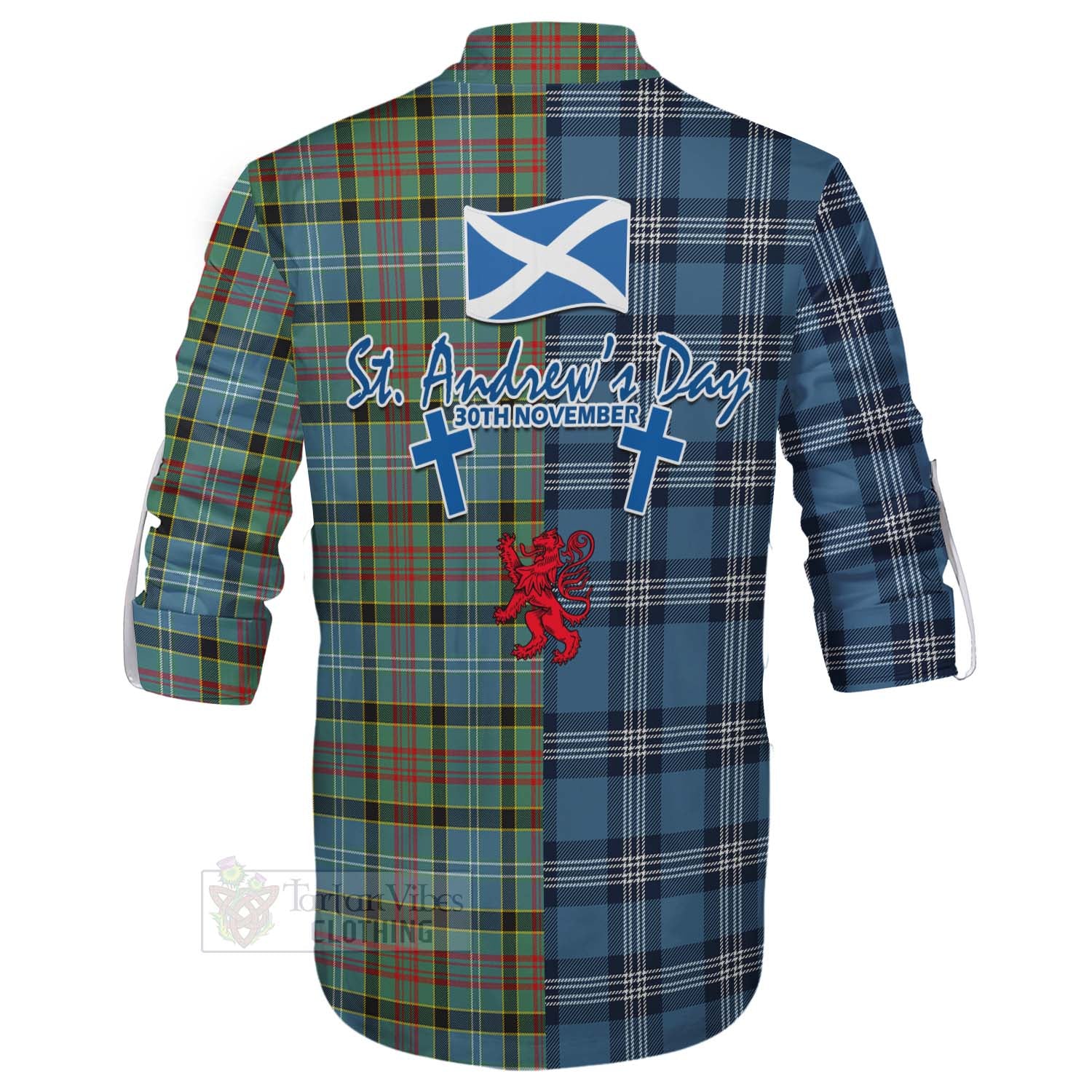 Tartan Vibes Clothing Cathcart Tartan Ghillie Kilt Shirt Happy St. Andrew's Day Half Tartan Style