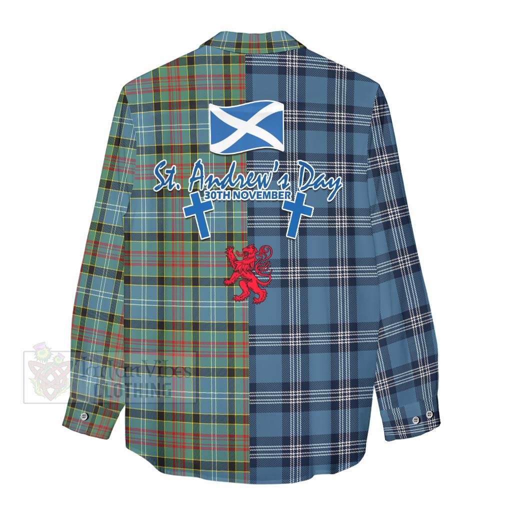 Tartan Vibes Clothing Cathcart Tartan Women's Casual Shirt Happy St. Andrew's Day Half Tartan Style