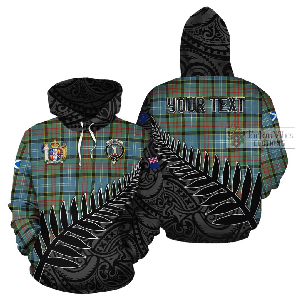 Tartan Vibes Clothing Cathcart Crest Tartan Cotton Hoodie with New Zealand Silver Fern Half Style