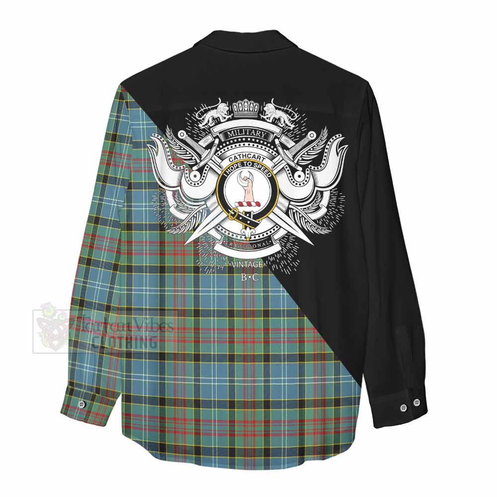 Tartan Vibes Clothing Cathcart Tartan Women's Casual Shirt with Family Crest and Military Logo Style