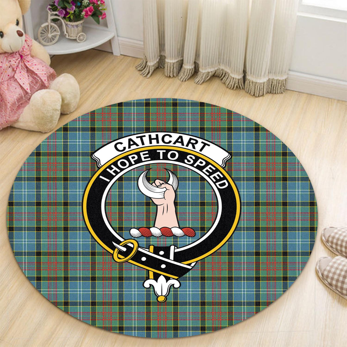 Cathcart Tartan Round Rug with Family Crest - Tartan Vibes Clothing