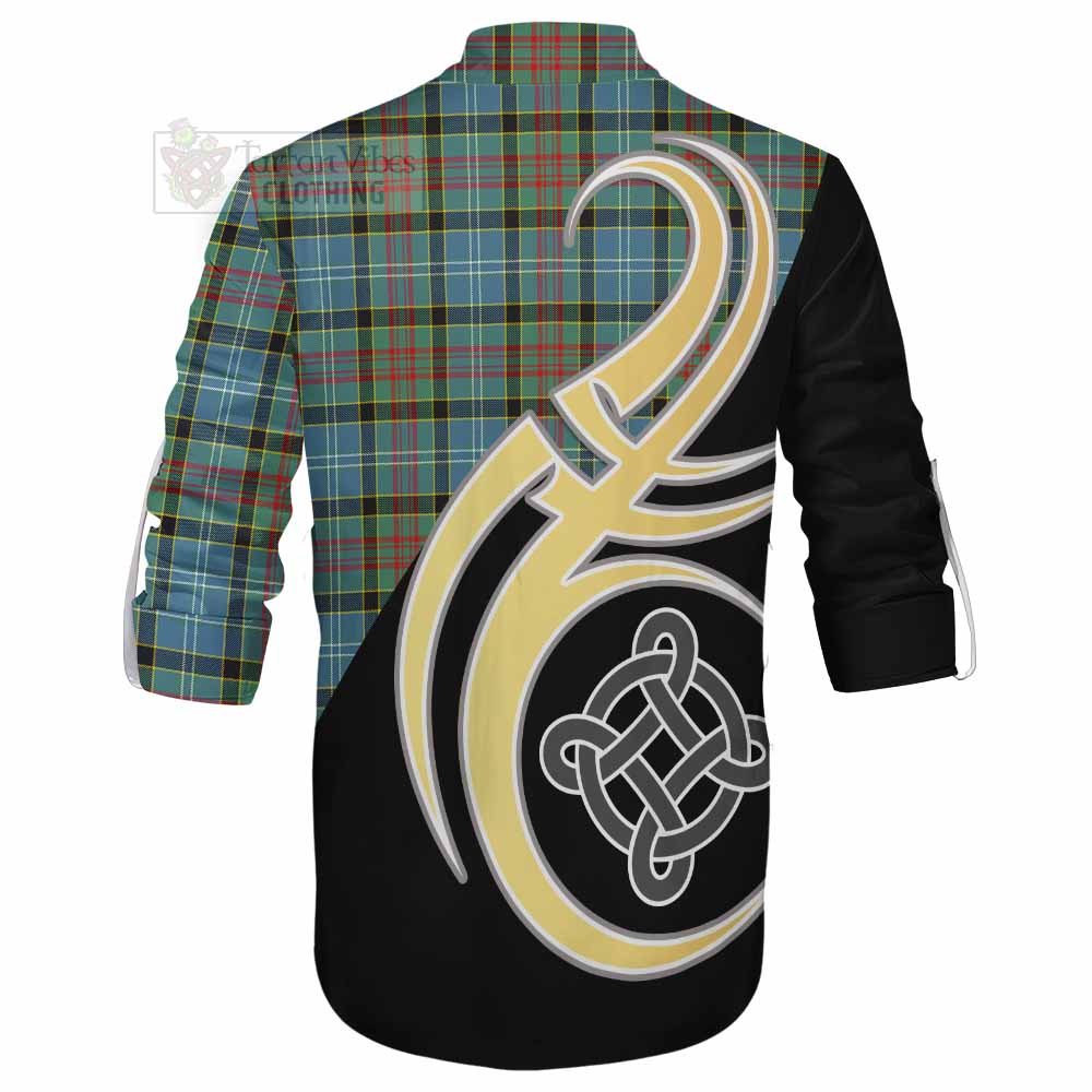 Tartan Vibes Clothing Cathcart Tartan Ghillie Kilt Shirt with Family Crest and Celtic Symbol Style