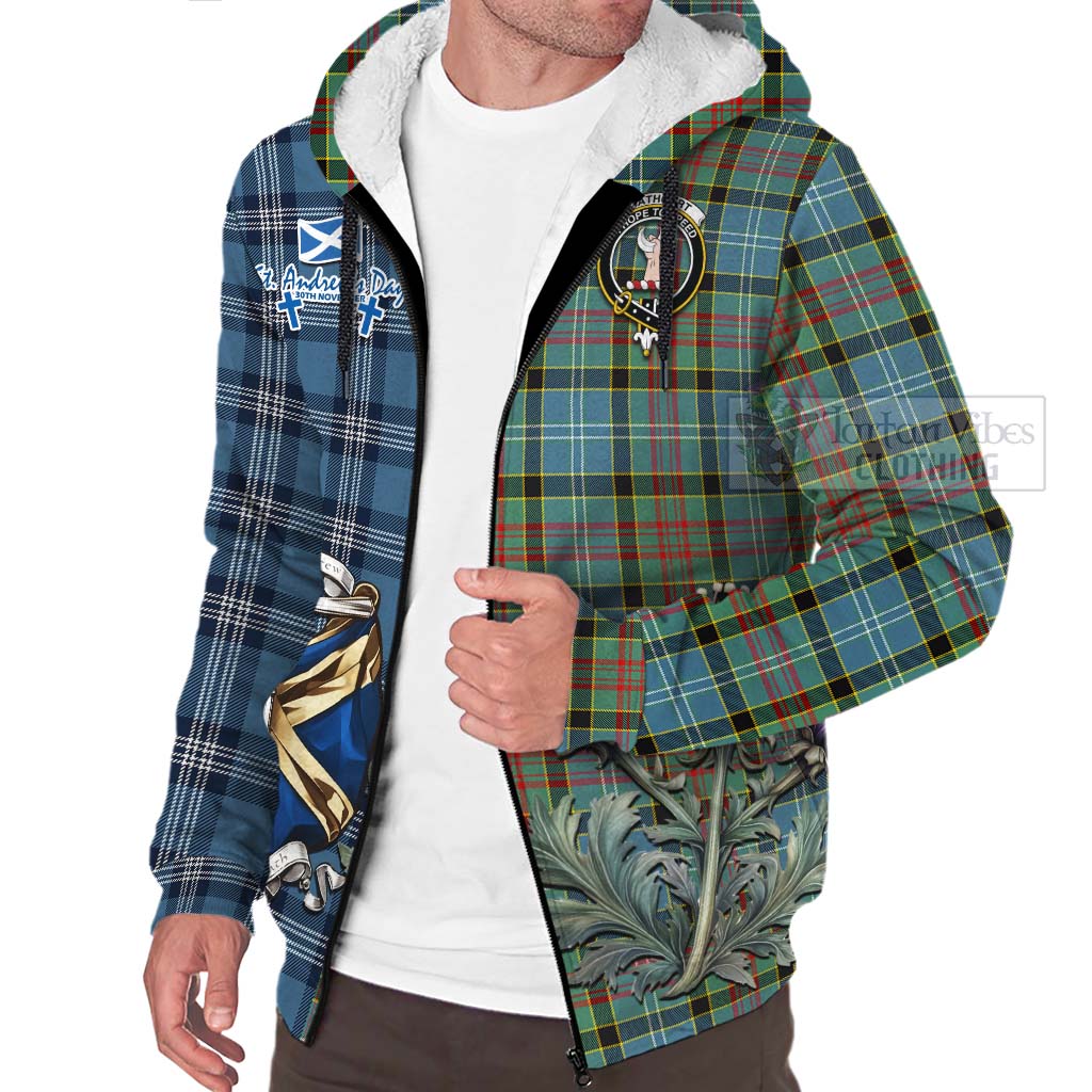 Tartan Vibes Clothing Cathcart Tartan Sherpa Hoodie Happy St. Andrew's Day Half Tartan Style