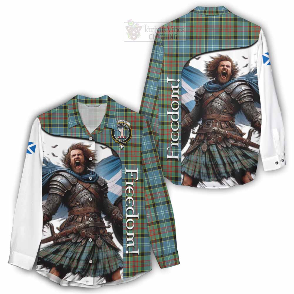 Tartan Vibes Clothing Cathcart Crest Tartan Women's Casual Shirt Inspired by the Freedom of Scottish Warrior