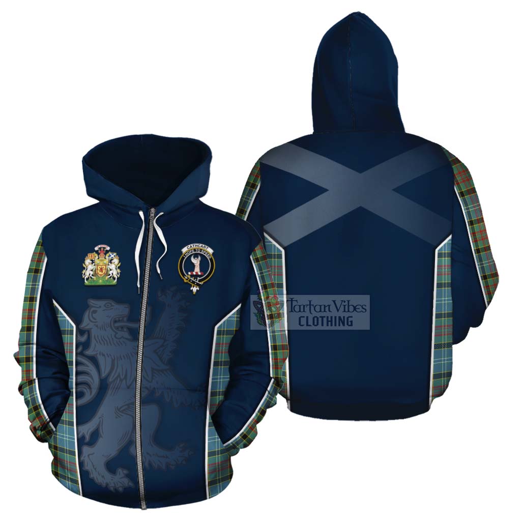 Tartan Vibes Clothing Cathcart Tartan Cotton Hoodie with Family Crest and Lion Rampant Vibes Sport Style