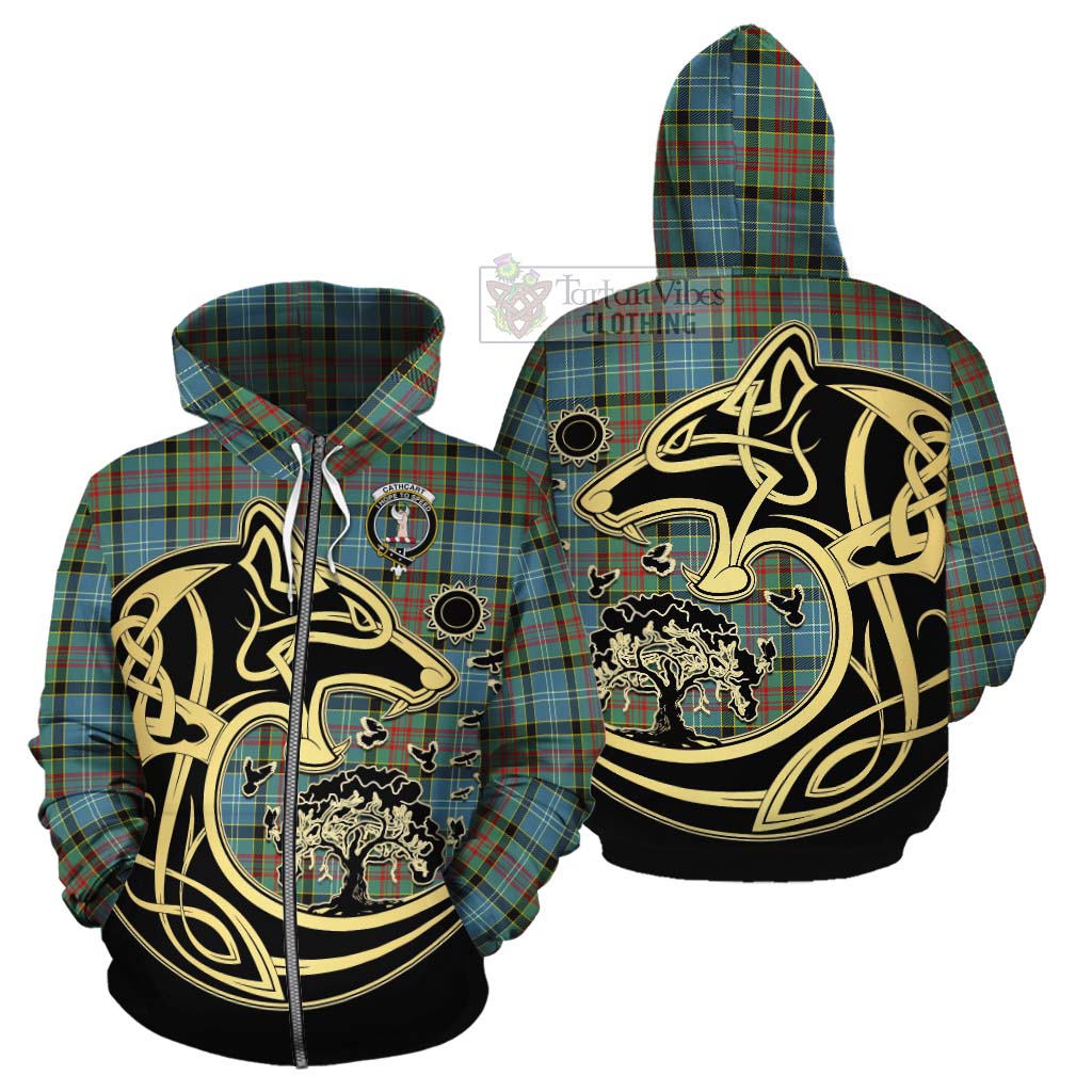 Tartan Vibes Clothing Cathcart Tartan Cotton Hoodie with Family Crest Celtic Wolf Style