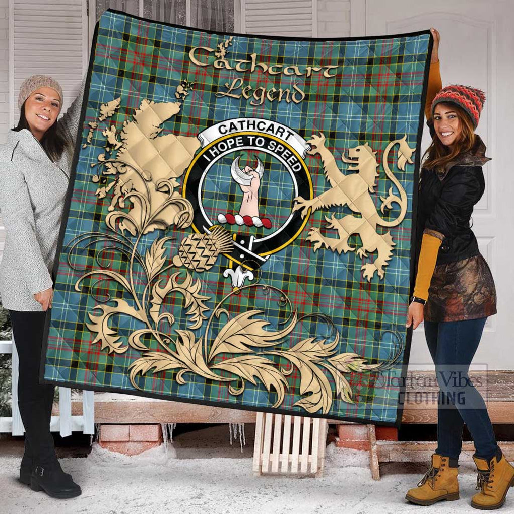 Tartan Vibes Clothing Cathcart Tartan Quilt with Family Crest and Scottish Symbol Style