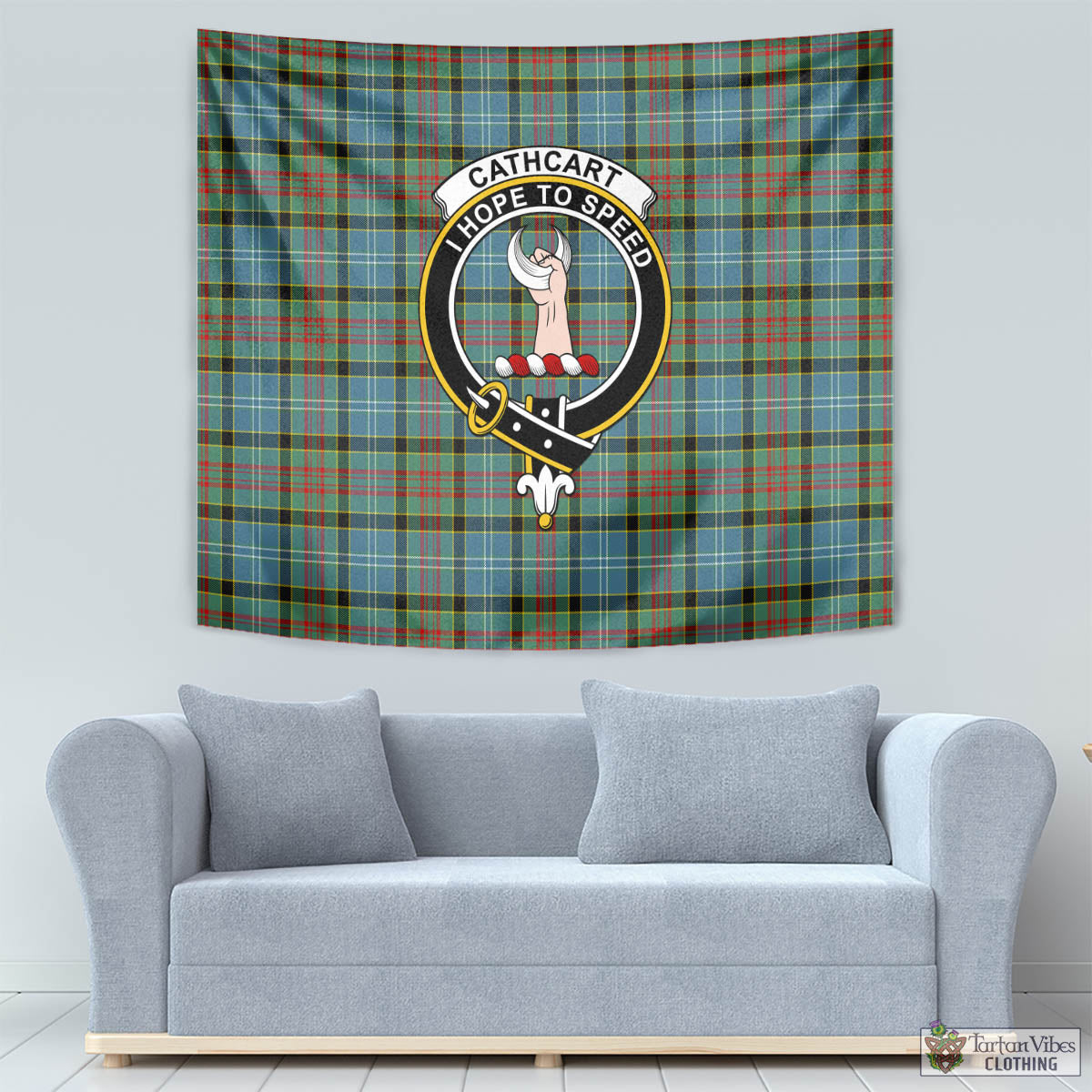 Tartan Vibes Clothing Cathcart Tartan Tapestry Wall Hanging and Home Decor for Room with Family Crest