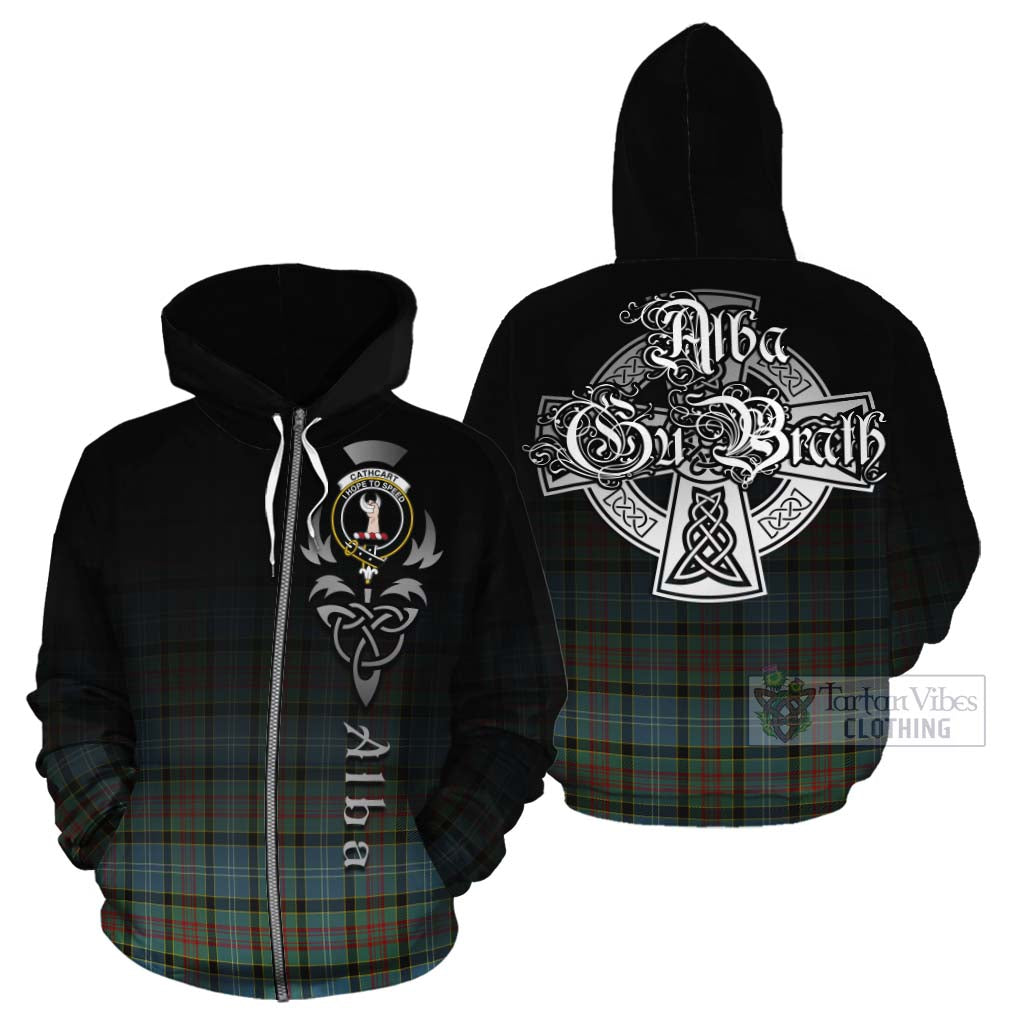 Tartan Vibes Clothing Cathcart Tartan Cotton Hoodie Featuring Alba Gu Brath Family Crest Celtic Inspired