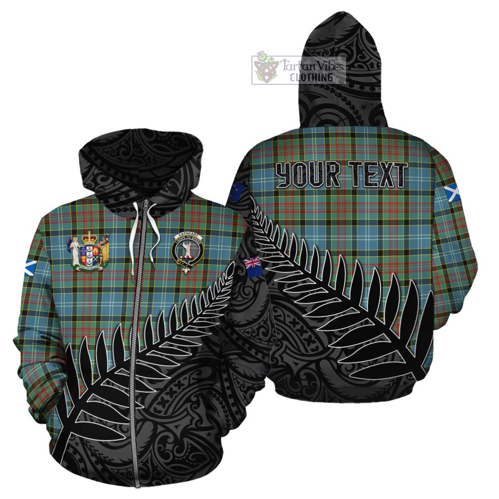 Tartan Vibes Clothing Cathcart Crest Tartan Cotton Hoodie with New Zealand Silver Fern Half Style