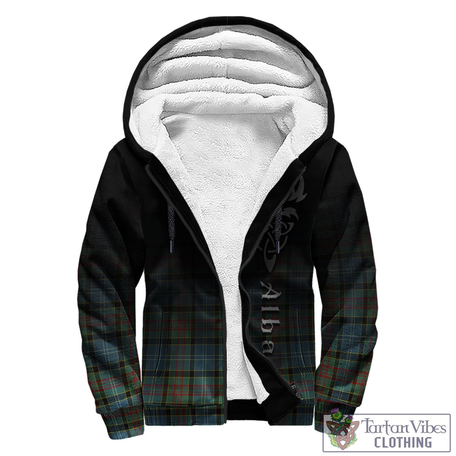 Tartan Vibes Clothing Cathcart Tartan Sherpa Hoodie Featuring Alba Gu Brath Family Crest Celtic Inspired