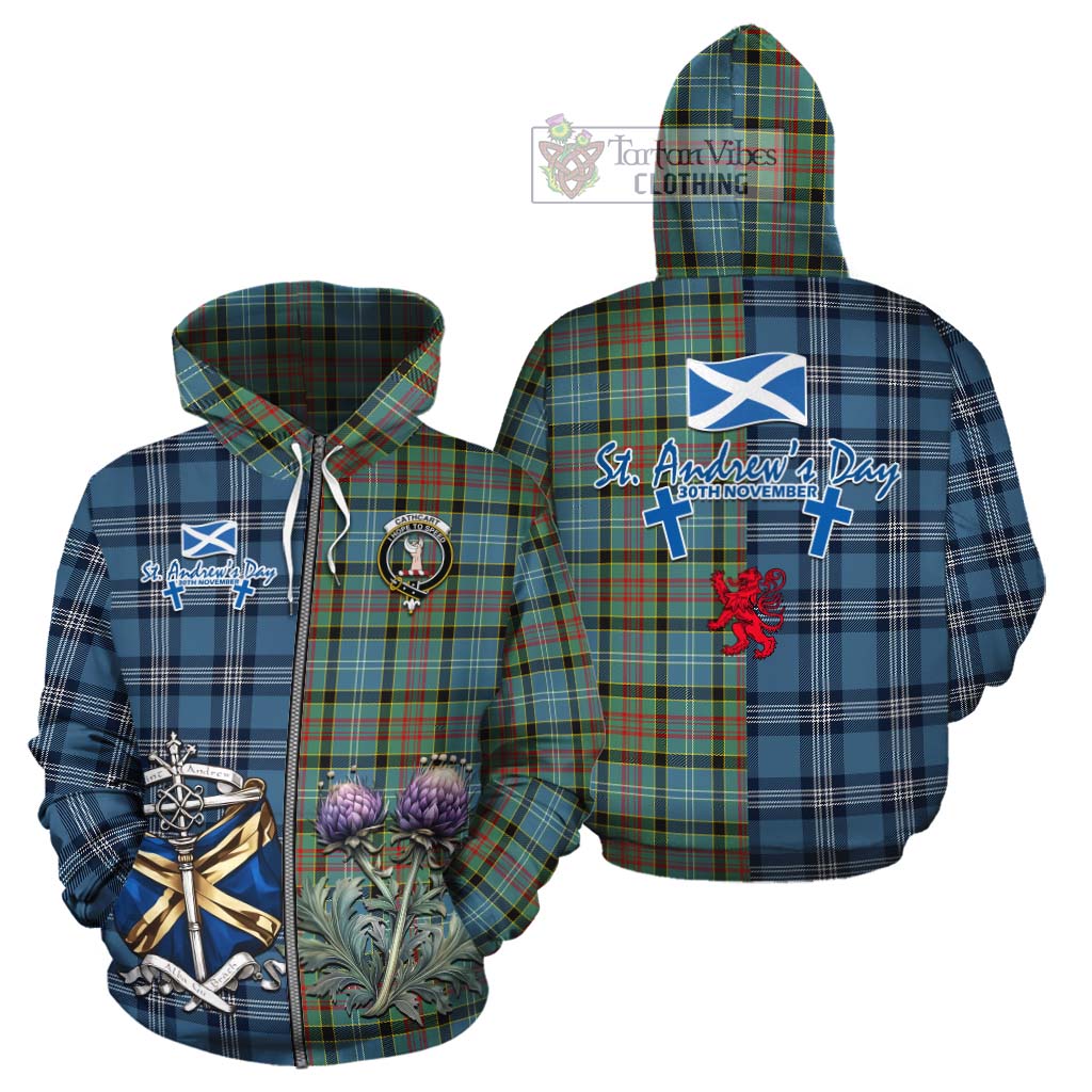 Tartan Vibes Clothing Cathcart Tartan Cotton Hoodie Happy St. Andrew's Day Half Tartan Style