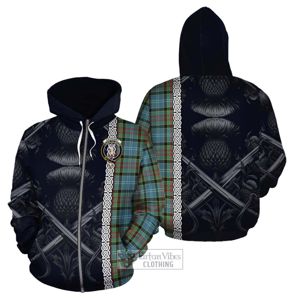 Tartan Vibes Clothing Cathcart Tartan Cotton Hoodie with Family Crest Cross Sword Thistle Celtic Vibes