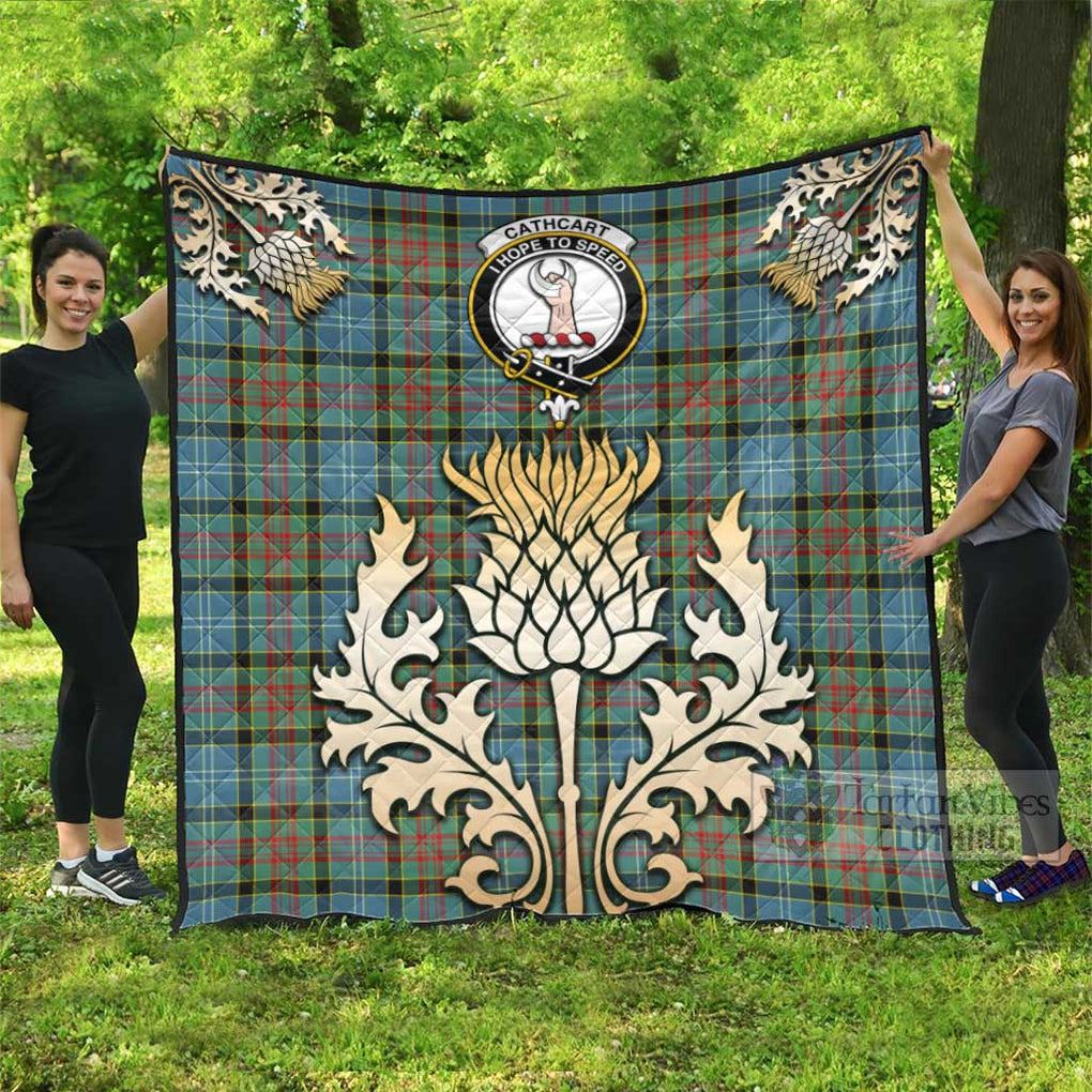 Tartan Vibes Clothing Cathcart Tartan Quilt with Family Crest and Golden Thistle Style