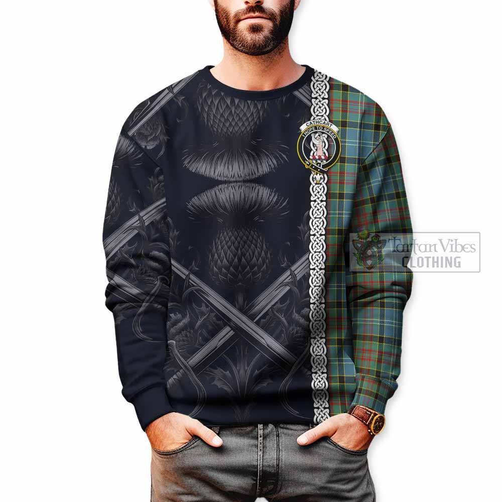 Tartan Vibes Clothing Cathcart Tartan Sweatshirt with Family Crest Cross Sword Thistle Celtic Vibes