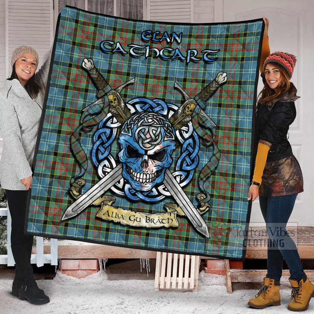 Tartan Vibes Clothing Cathcart Tartan Quilt with Celtic Skull Alba Gu Brath Style