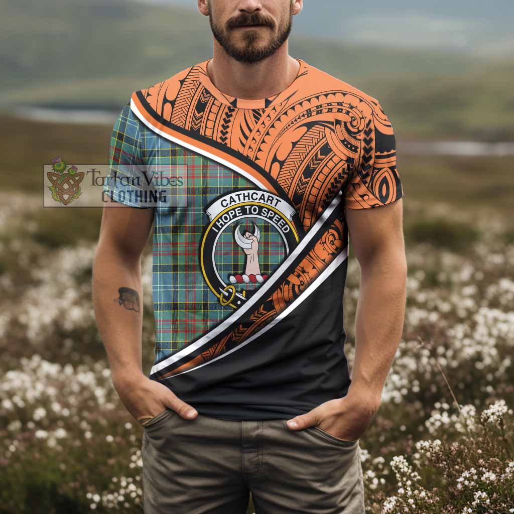 Tartan Vibes Clothing Cathcart Crest Tartan T-Shirt with Maori Tattoo Style - Orange Version