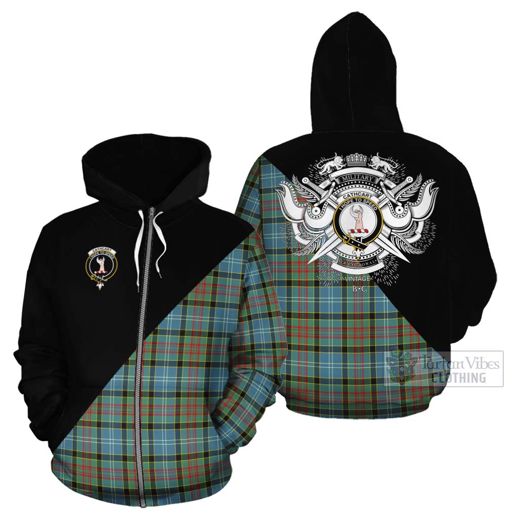 Tartan Vibes Clothing Cathcart Tartan Cotton Hoodie with Family Crest and Military Logo Style