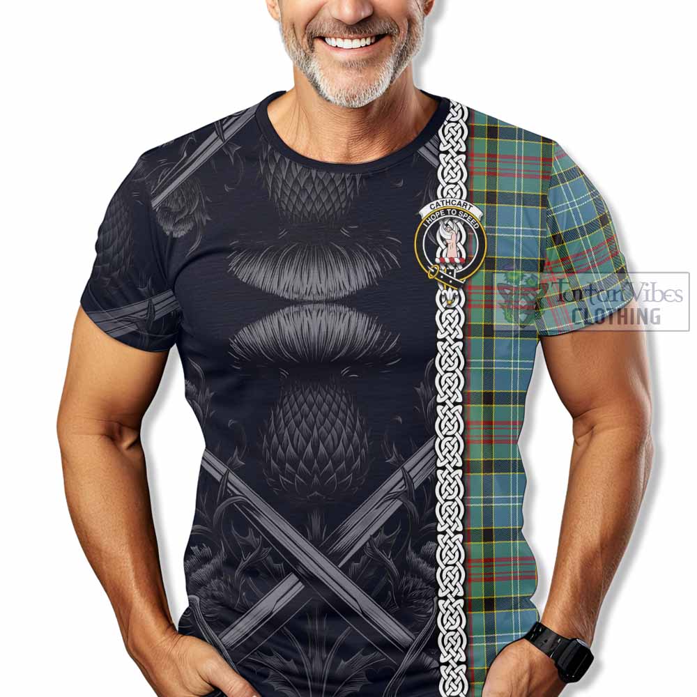 Tartan Vibes Clothing Cathcart Tartan T-Shirt with Family Crest Cross Sword Thistle Celtic Vibes