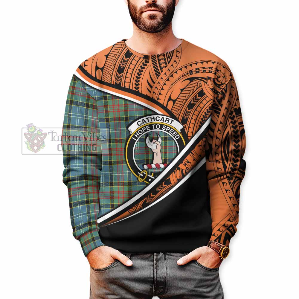 Tartan Vibes Clothing Cathcart Crest Tartan Sweatshirt with Maori Tattoo Style - Orange Version