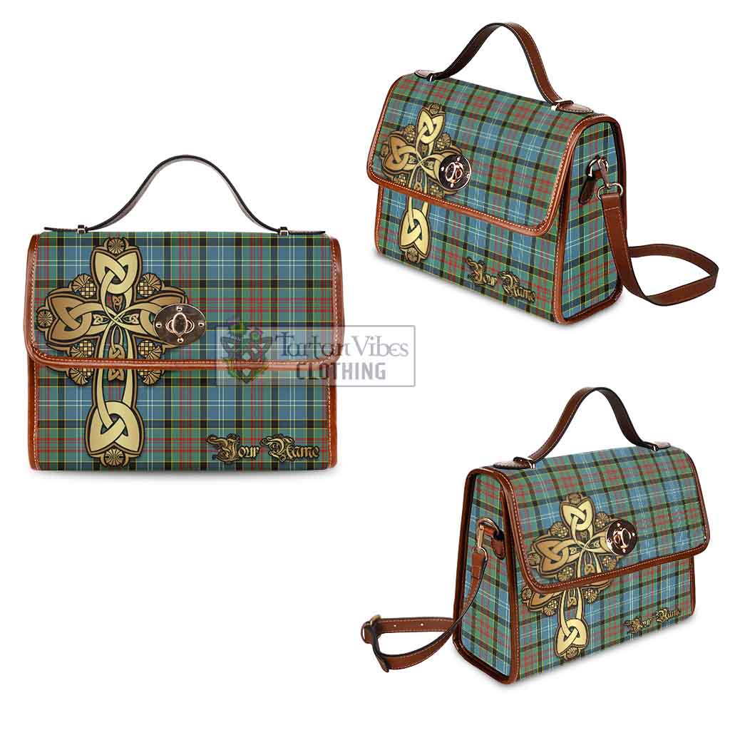 Tartan Vibes Clothing Cathcart Tartan Waterproof Canvas Bag Golden Thistle Celtic Cross Style