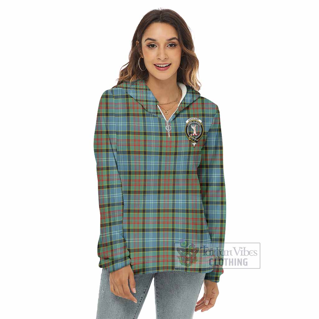 Cathcart Tartan Women's Borg Fleece Hoodie with Half Zip with Family Crest - Tartan Vibes Clothing