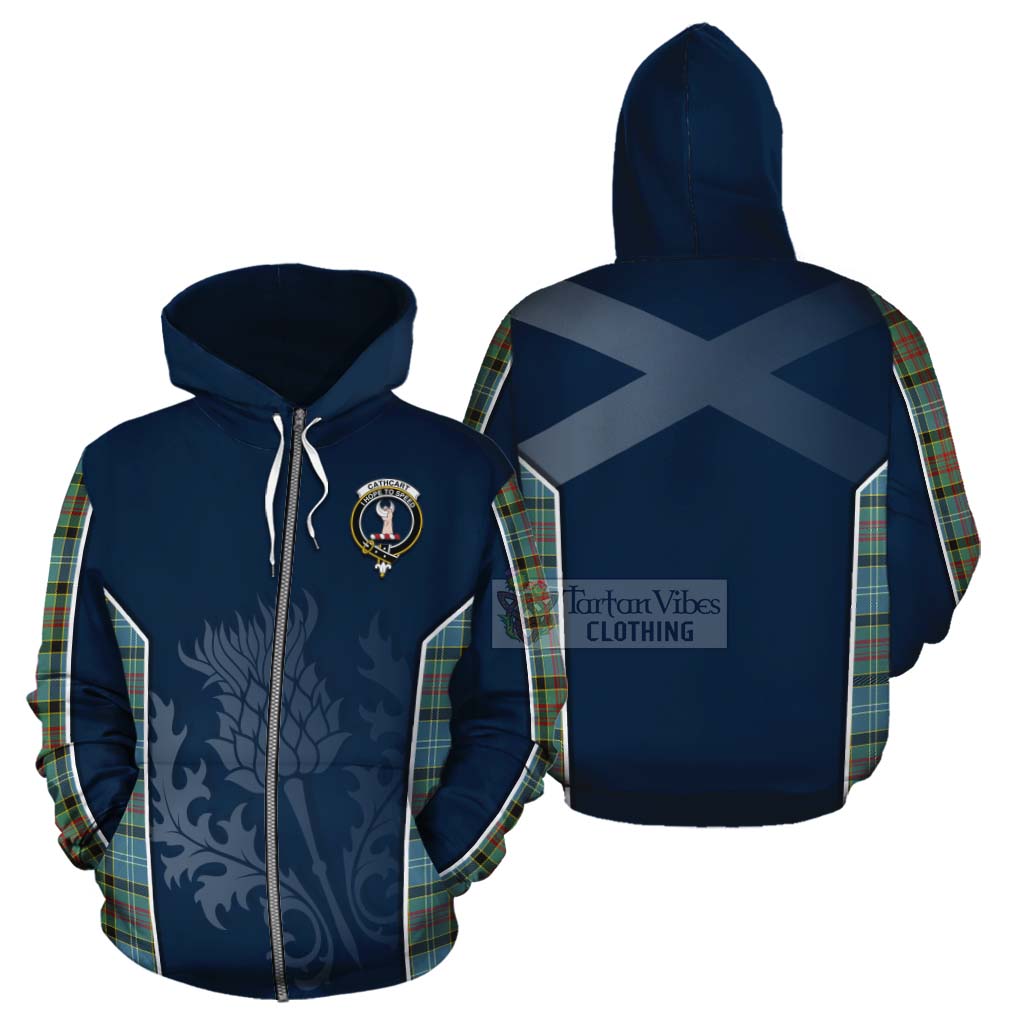 Tartan Vibes Clothing Cathcart Tartan Cotton Hoodie with Family Crest and Scottish Thistle Vibes Sport Style