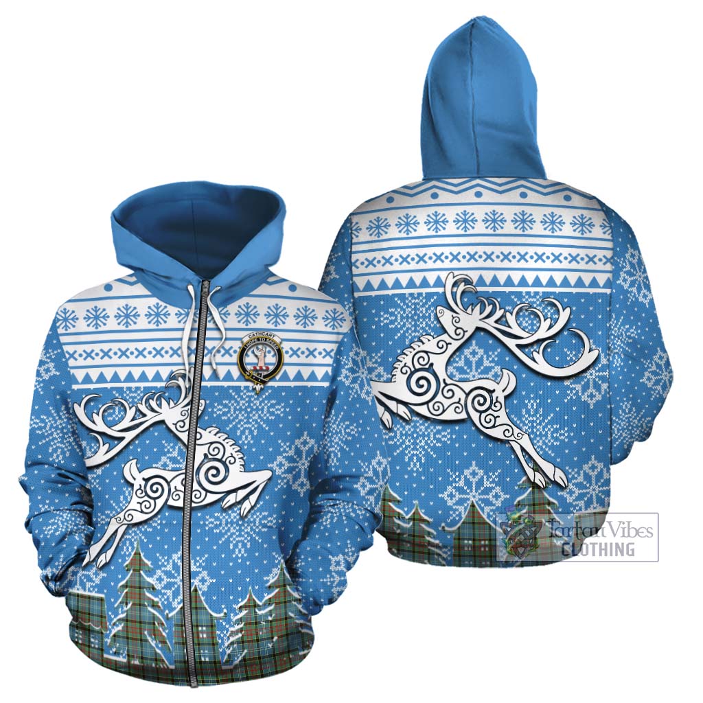 Tartan Vibes Clothing Cathcart Clan Christmas Cotton Hoodie Celtic Reindeer Style