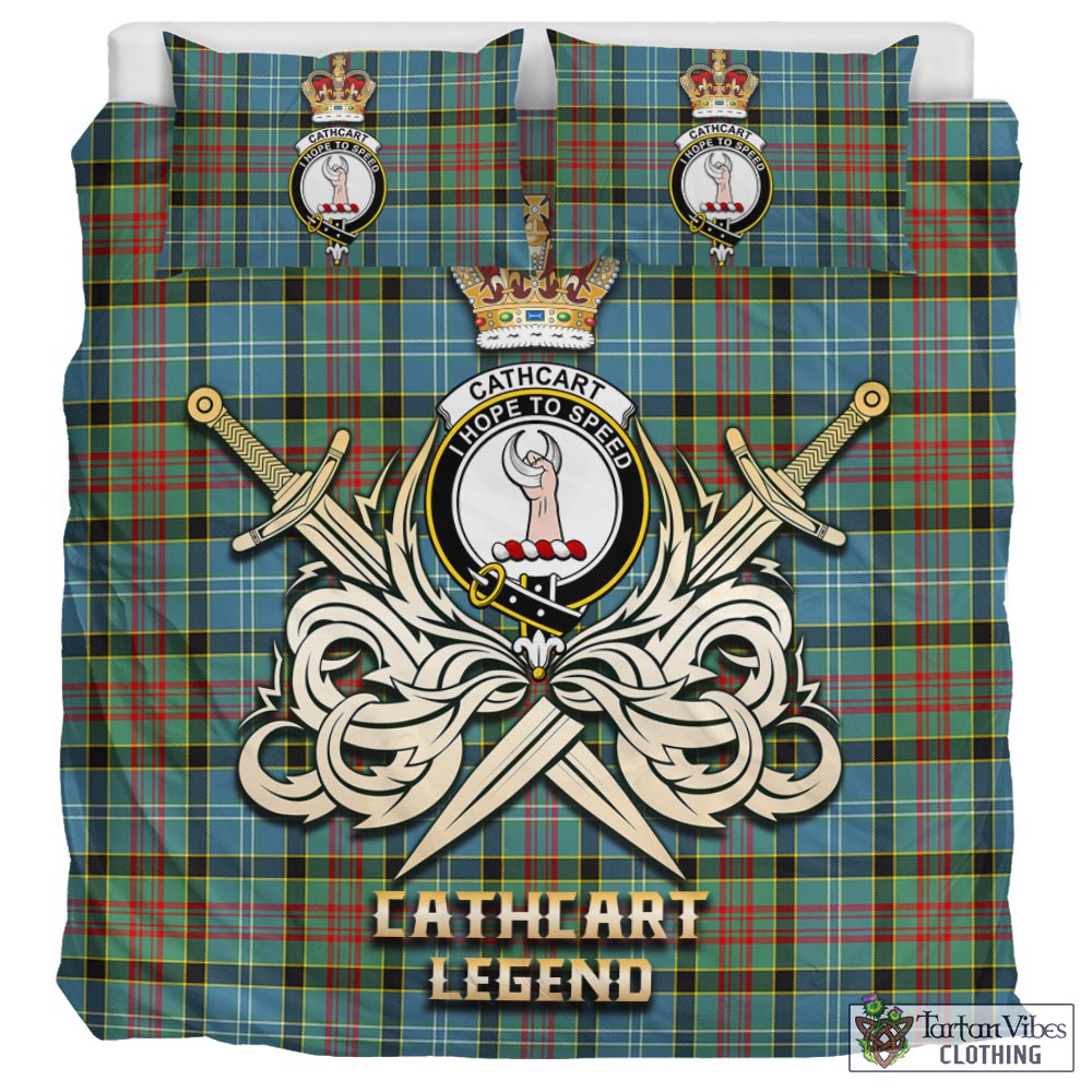 Tartan Vibes Clothing Cathcart Tartan Bedding Set with Clan Crest and the Golden Sword of Courageous Legacy