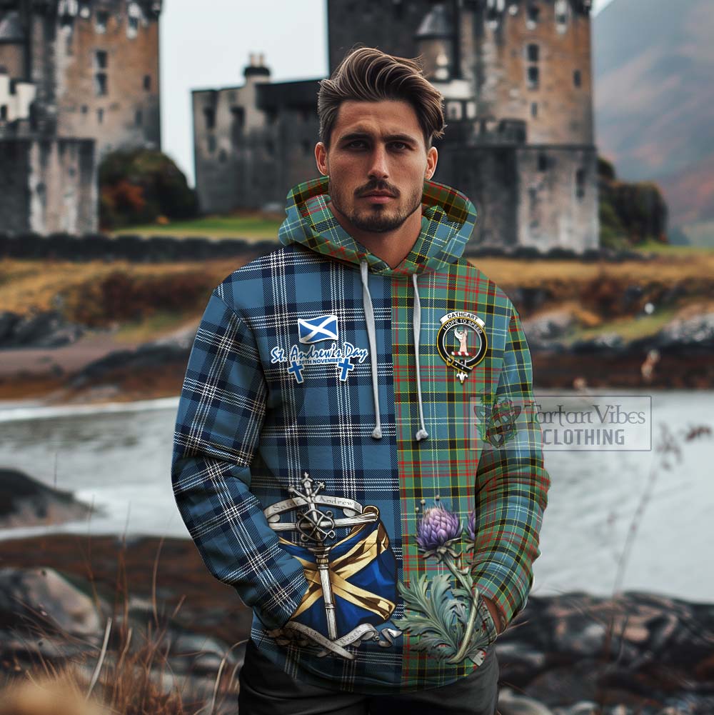 Tartan Vibes Clothing Cathcart Tartan Cotton Hoodie Happy St. Andrew's Day Half Tartan Style